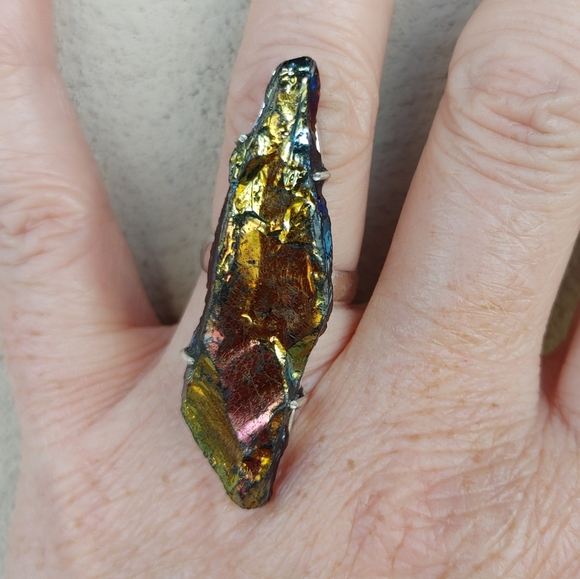 Crystal-Titanium Oversized Gemstone Ring in 925 Sterling Silver Overlay (size 7) - Picture 11 of 15